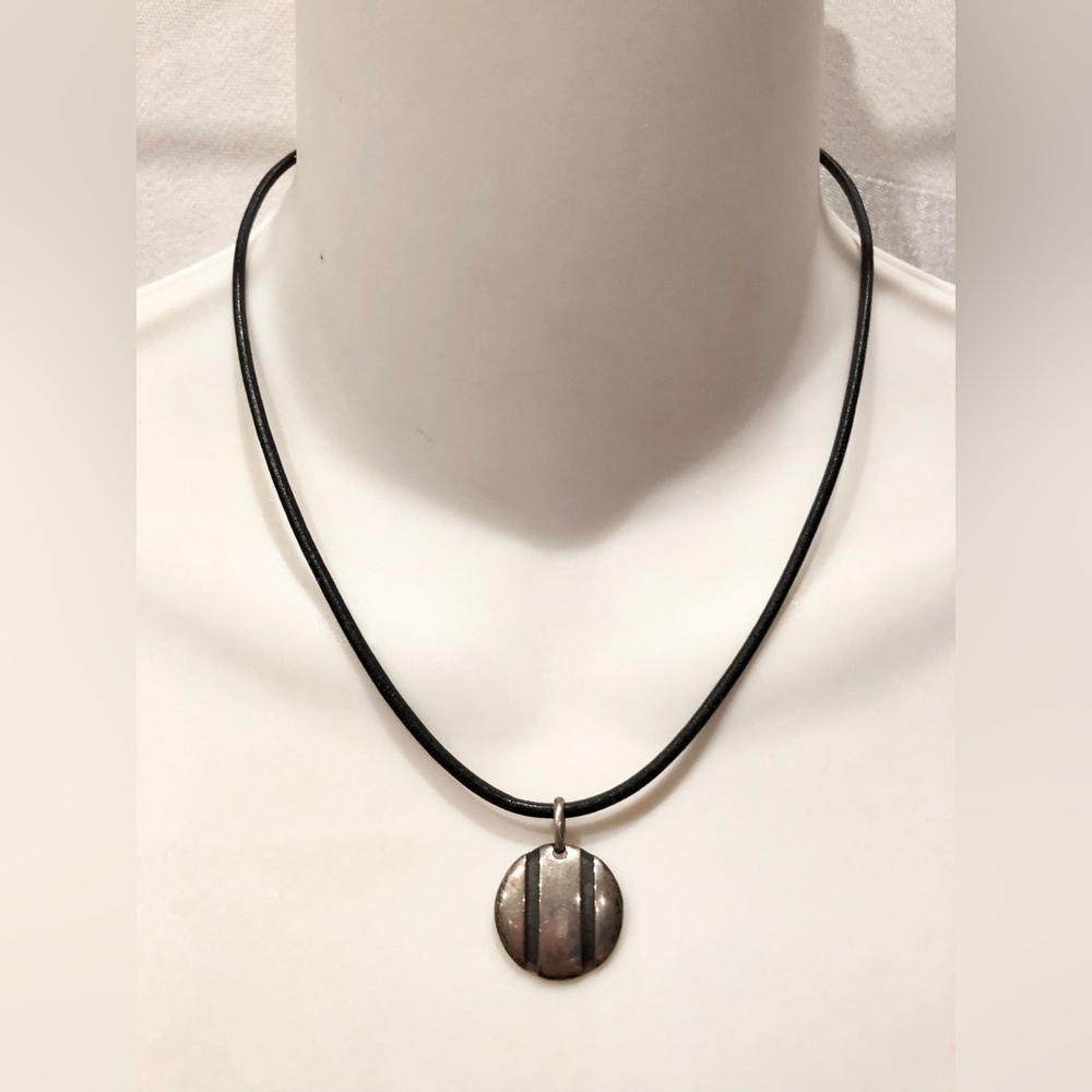 ZINA BEVERLY HILLS Sterling Silver Pendant on 16” Leather Cord Necklace